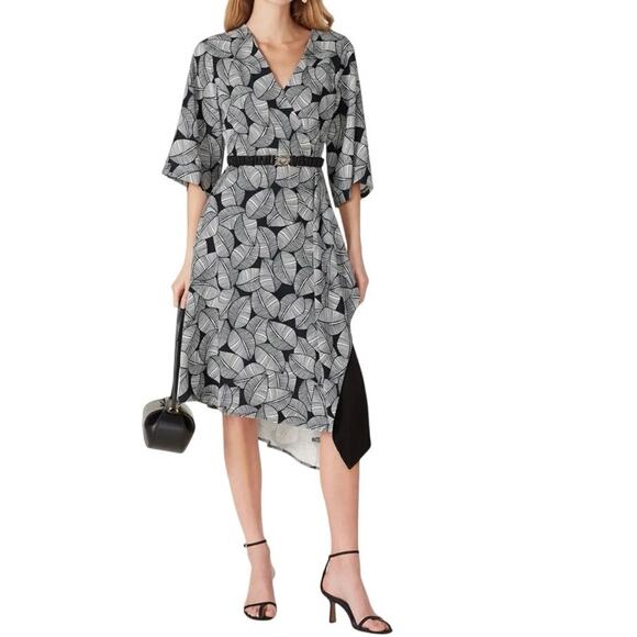 Natori Leaves Of Paradise Wrap Dress Womens 8 Navy & White - Picture 1 of 10